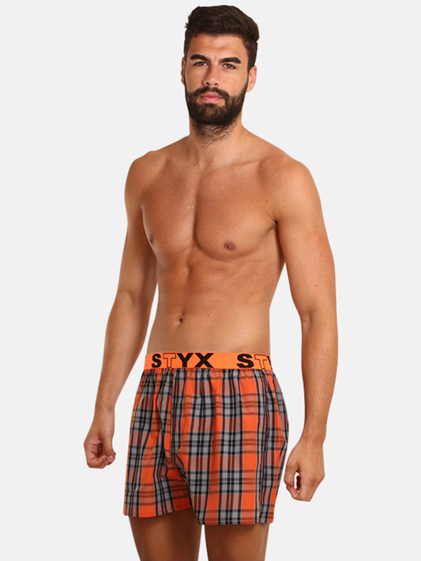 Styx Sive in oranžne moške kariraste kratke hlače Styx
