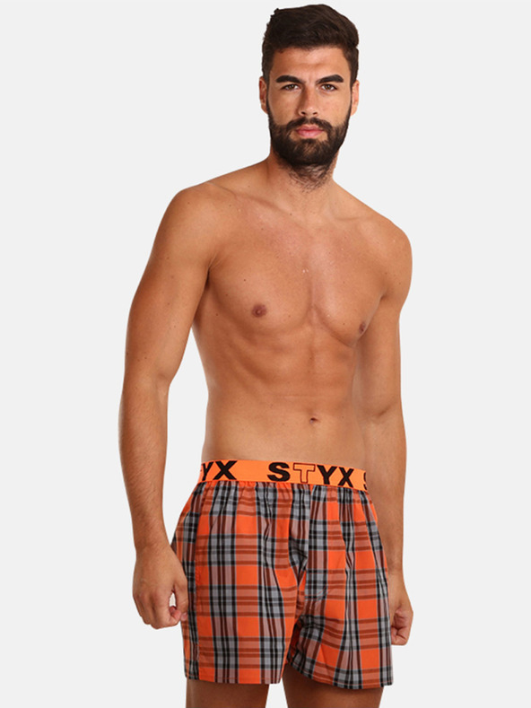 Styx Sive in oranžne moške kariraste kratke hlače Styx