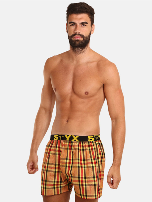 Styx Rumeno-oranžne moške kariraste hlače Styx