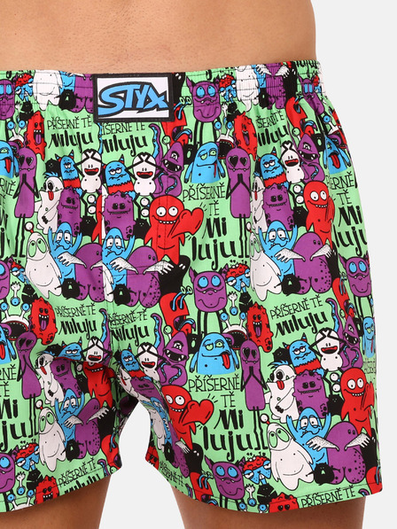 Styx Vijolične in zelene vzorčaste moške kratke hlače Styx art Monsters