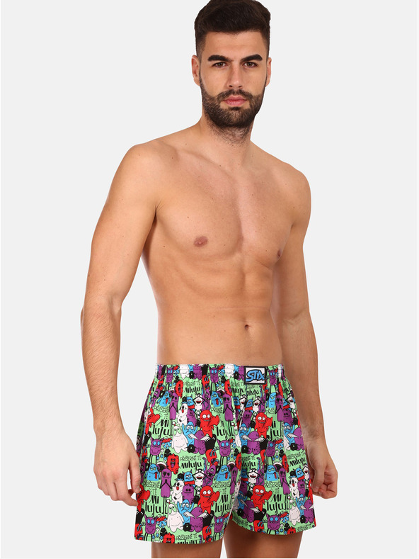 Styx Vijolične in zelene vzorčaste moške kratke hlače Styx art Monsters