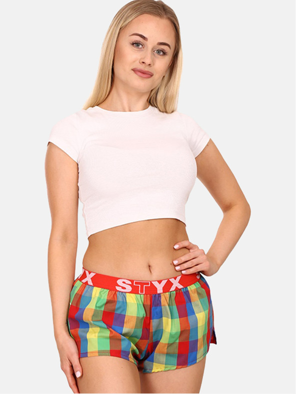 Styx Rdeče in zelene kockaste ženske spalne hlače Styx