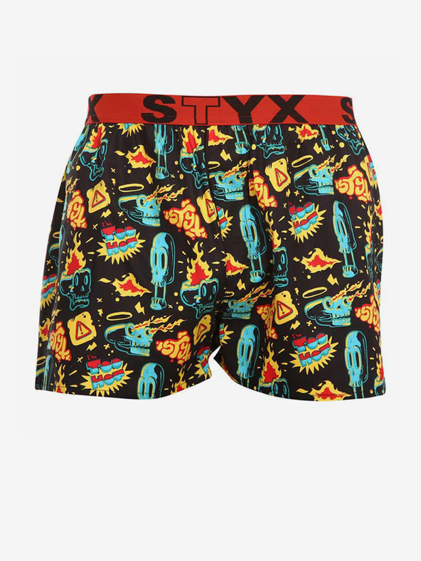 Styx Rumene in črne moške kratke hlače z vzorcem Styx art Toohot