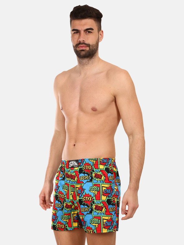 Styx Rdeče in modre moške kratke hlače z vzorcem Styx premium art Boom