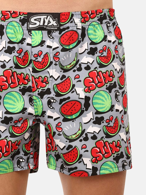 Styx Sivo-rdeče moške kratke hlače Styx premium art Melons