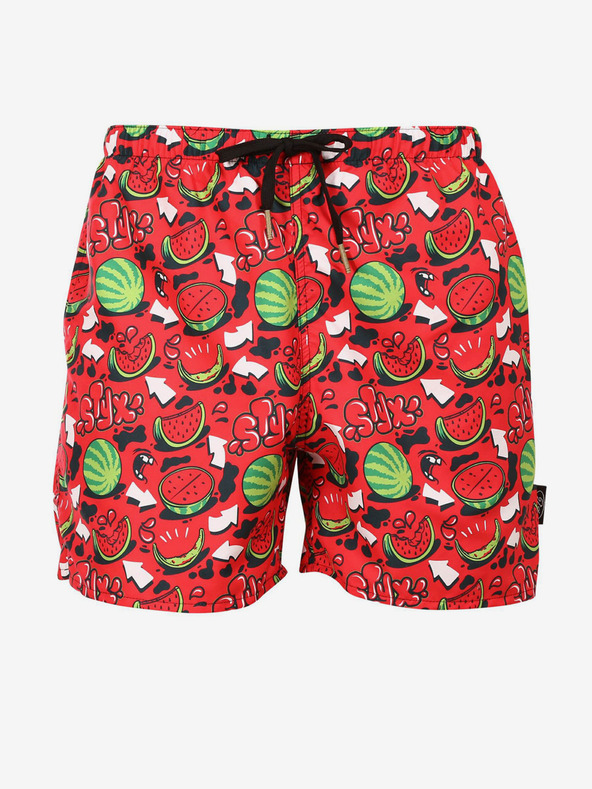 Styx Rdeče moške kopalke Styx Melons z vzorcem