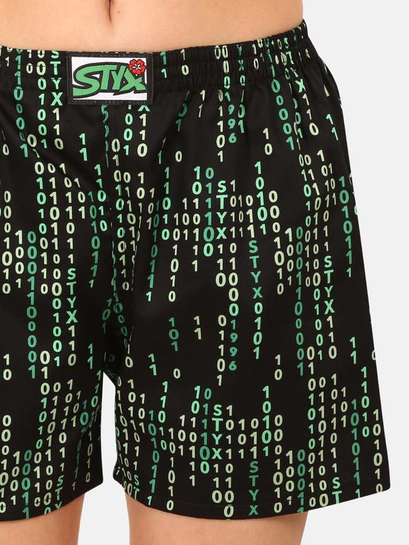 Styx Zeleno-črne ženske kratke hlače za spanje z vzorcem Styx Code