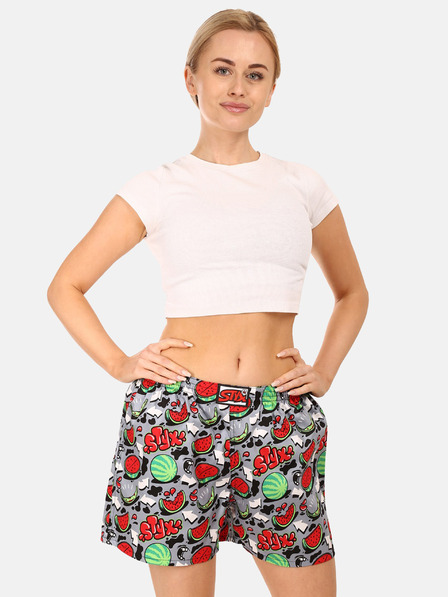 Styx Rdeče in sive vzorčaste ženske kratke hlače za spanje Styx Melons