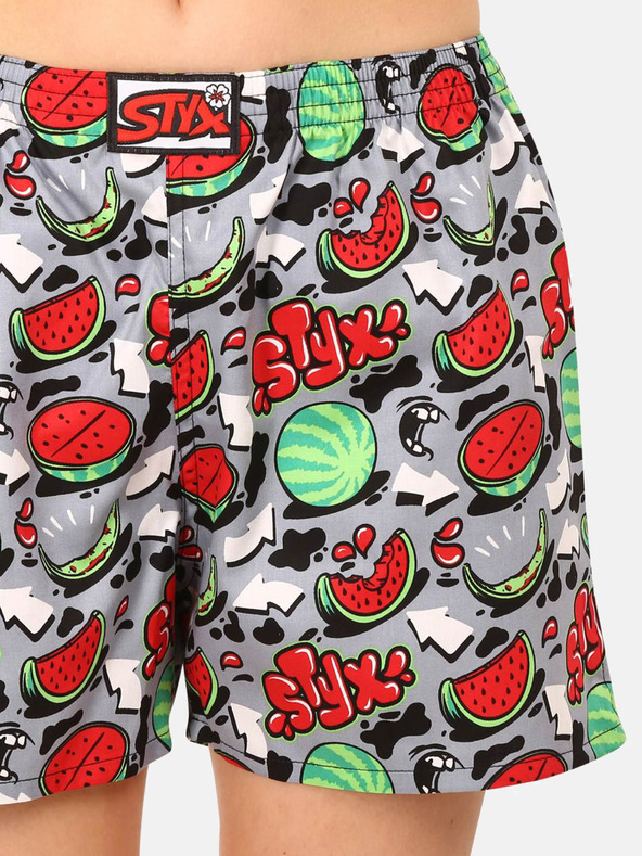 Styx Rdeče in sive vzorčaste ženske kratke hlače za spanje Styx Melons