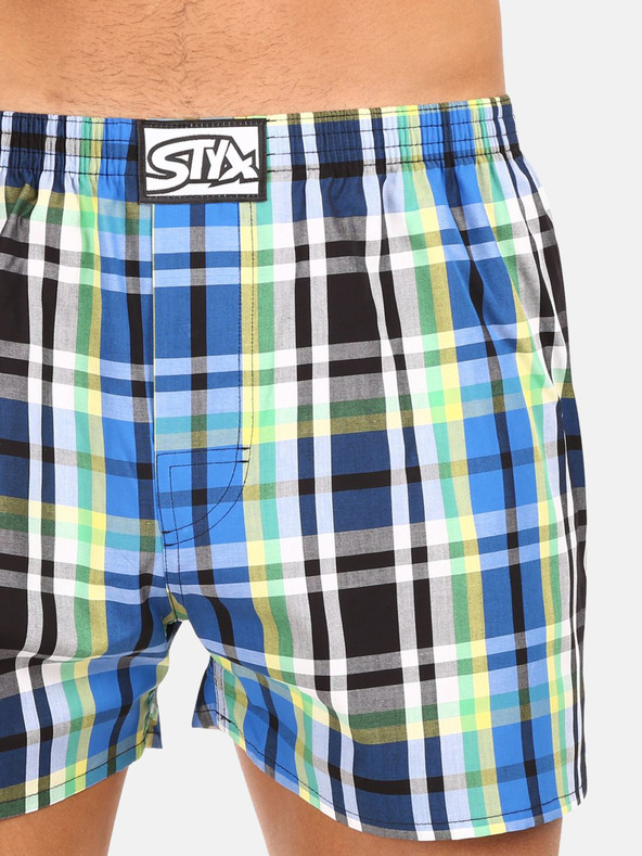 Styx Zeleno-modre moške kariraste kratke hlače Styx