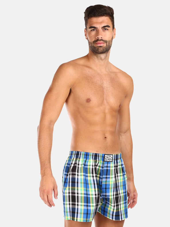 Styx Zeleno-modre moške kariraste kratke hlače Styx