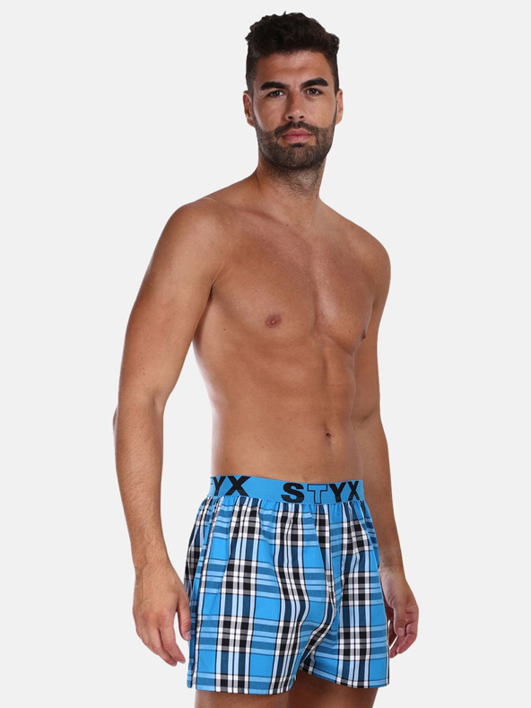 Styx Modre moške kariraste kratke hlače Styx