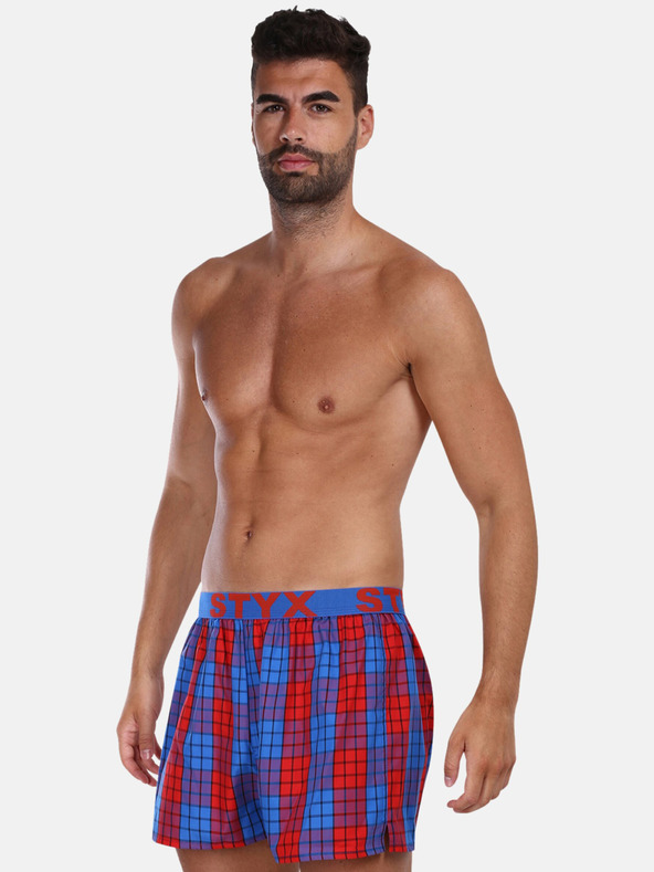 Styx Rdeče in modre moške kariraste hlače Styx