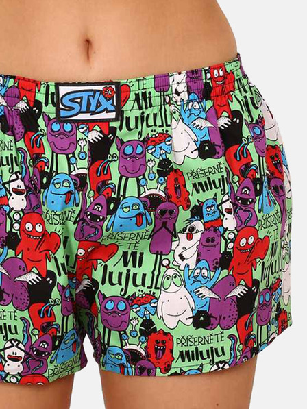 Styx Vijolično-zelene vzorčaste ženske kratke hlače Styx Monsters