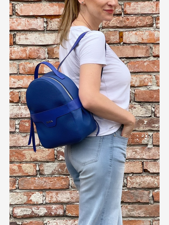 Elega Modri ženski usnjeni nahrbtnik ELEGA Festy