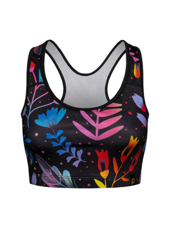 Dedoles Črn ženski športni nedrček Dedoles Neon Flowers