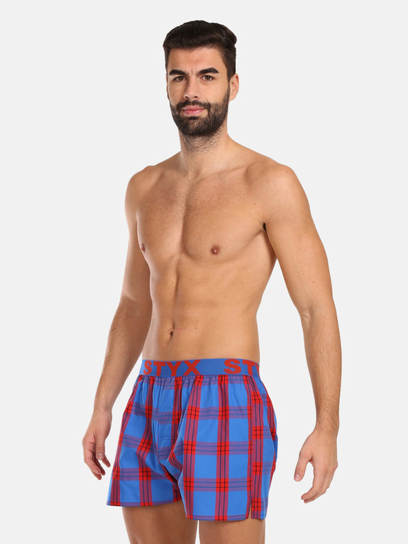 Styx Rdeče in modre moške kariraste hlače Styx