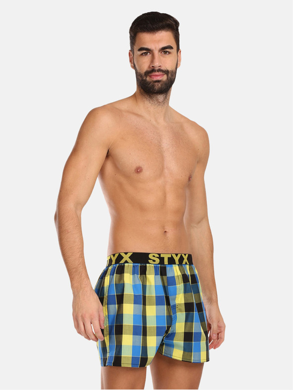 Styx Rumeno-modre moške kariraste kratke hlače Styx