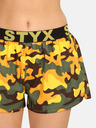 Styx Zeleno-rumene ženske kratke hlače za spanje z vzorcem Styx Camouflage
