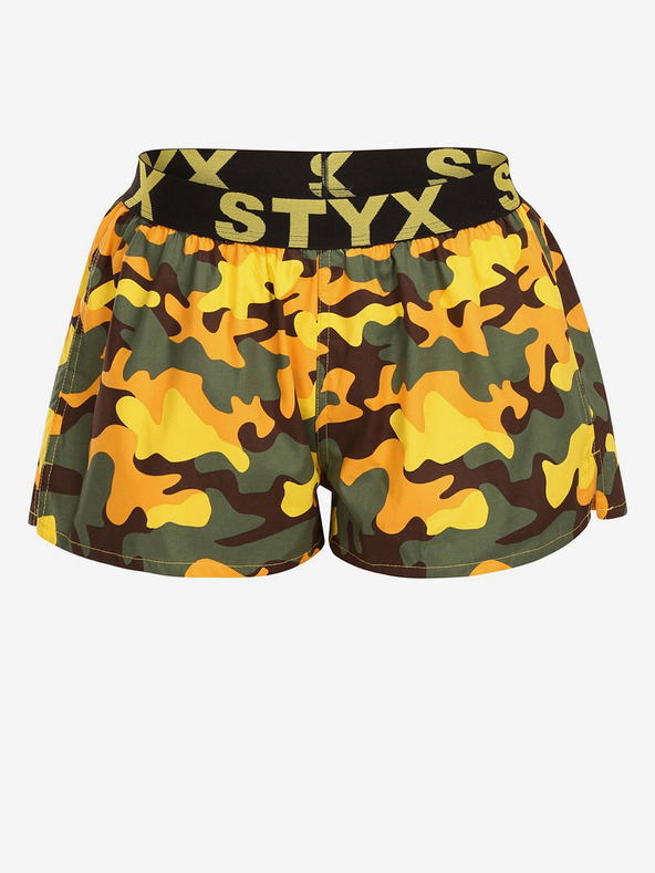 Styx Zeleno-rumene ženske kratke hlače za spanje z vzorcem Styx Camouflage