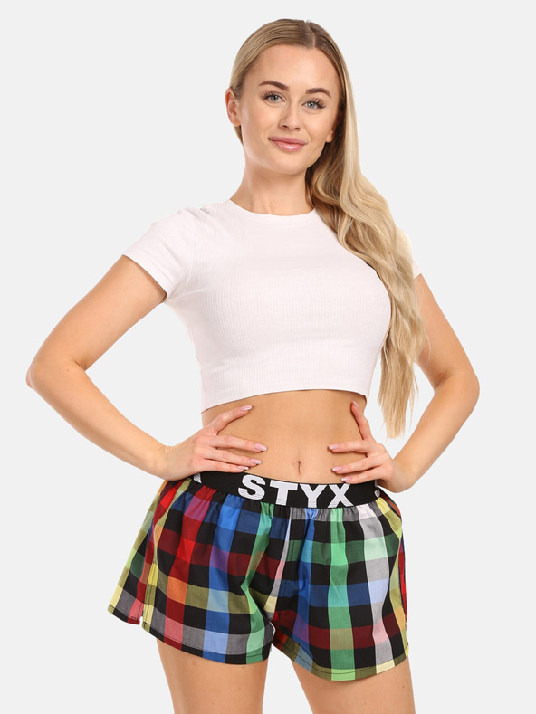 Styx Modro-zelene ženske kariraste kratke hlače Styx