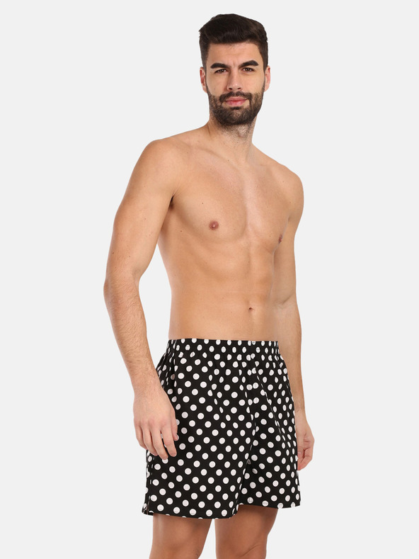 Styx Moške belo-črne domače hlače z žepi Styx Polka Dot