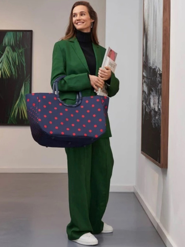 Reisenthel Temno modra ženska torba s pikami Reisenthel Loopshopper L Frame Mixed Dots