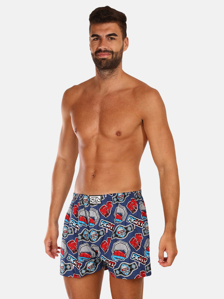 Styx Komplet treh moških kratkih hlač z vzorcem v temno modri, zeleni in beli barvi STYX