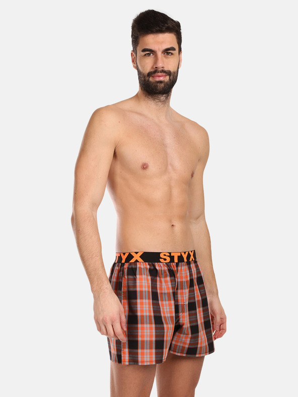 Styx Komplet treh moških karirastih kratkih hlač v modri, zeleni in oranžni barvi STYX