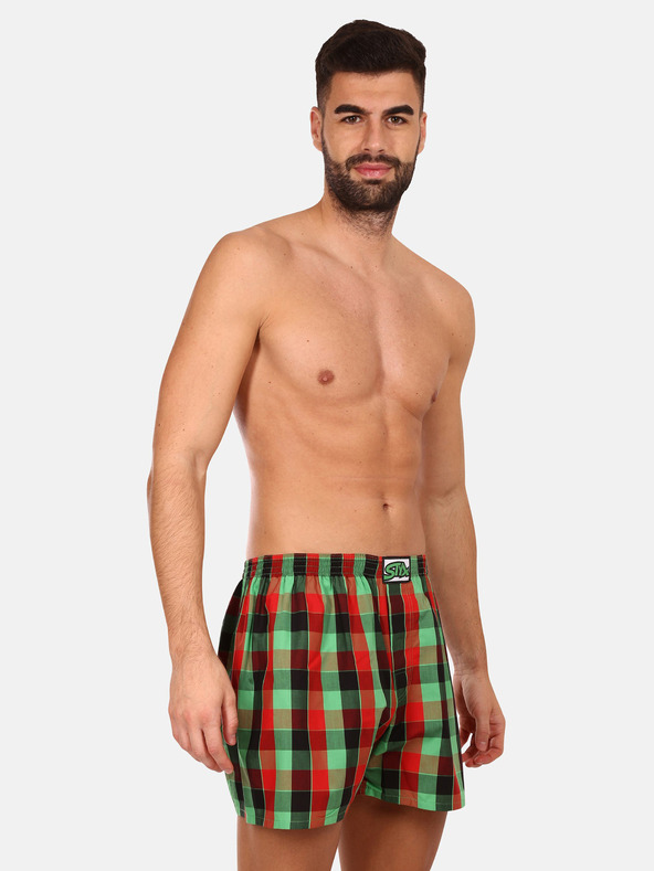 Styx Komplet treh moških karirastih kratkih hlač v rdeči, rumeni in zeleni barvi STYX