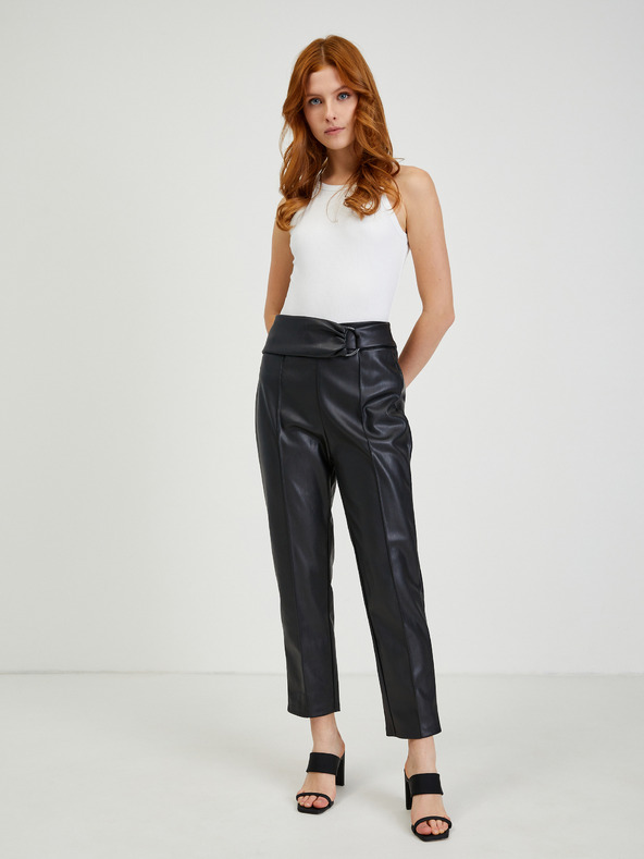 Orsay Črne ženske hlače iz umetnega usnja ORSAY
