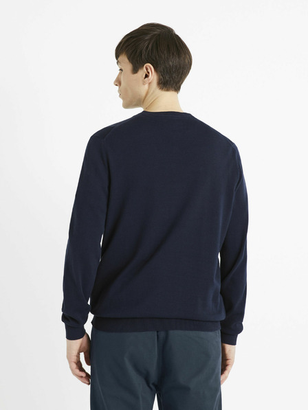 Celio Temno moder moški osnovni pulover Celio Decotonv