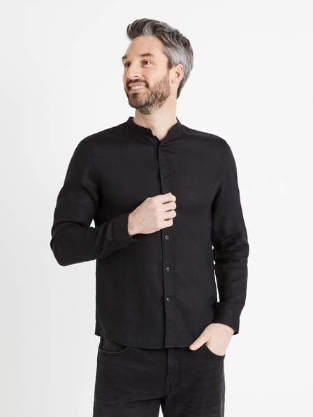 Celio Črna moška lanena srajca Celio Damaolin
