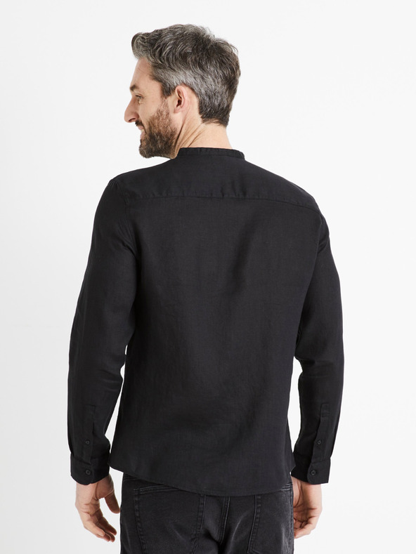 Celio Črna moška lanena srajca Celio Damaolin