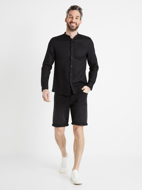 Celio Črna moška lanena srajca Celio Damaolin