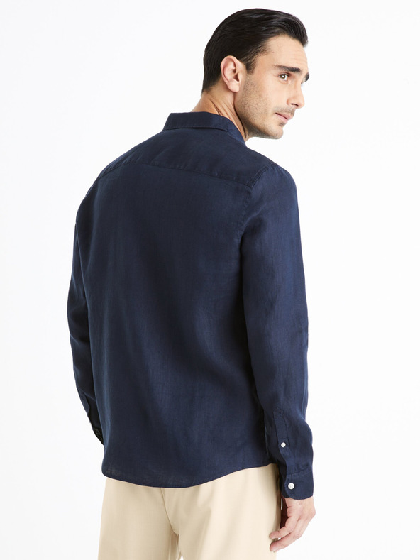 Celio Temno modra moška lanena majica Celio Daflix