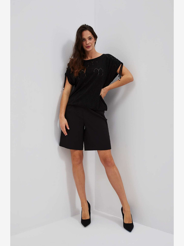 Moodo Črna ženska majica z odprtinami Moodo