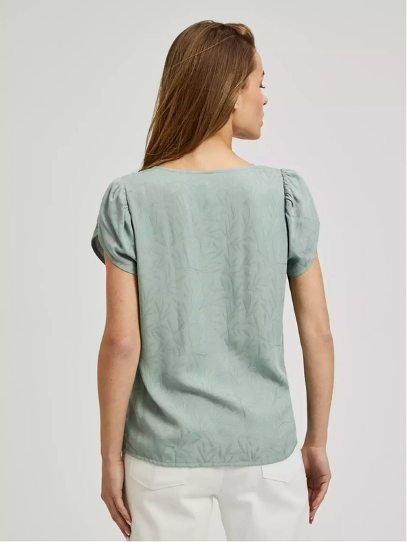 Moodo Zelena majica z V-izrezom in nabranimi rokavi Moodo