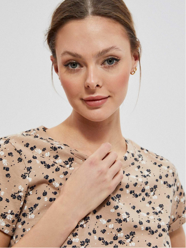 Moodo Bež ženska vzorčasta majica Moodo