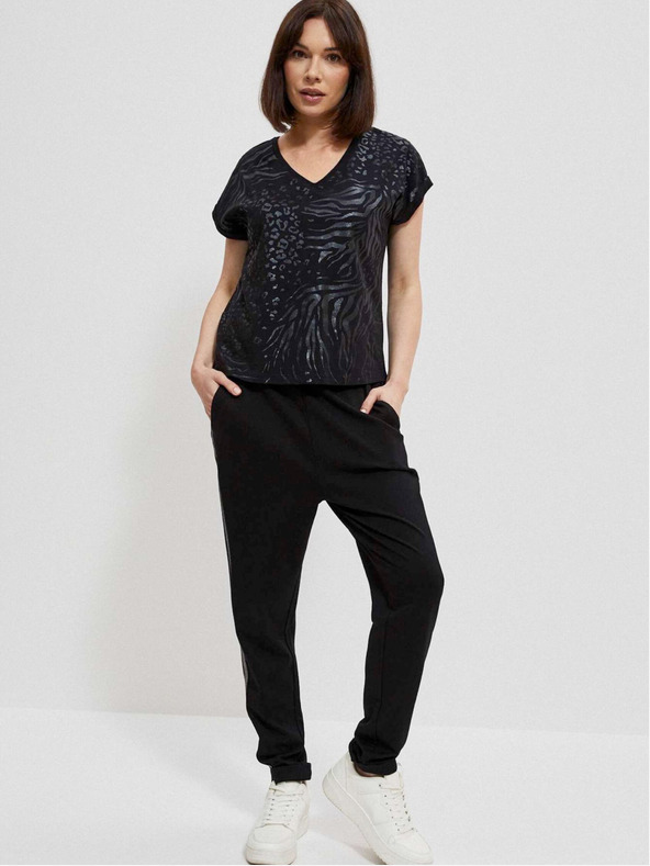 Moodo Črna ženska majica s sijajnim potiskom Moodo