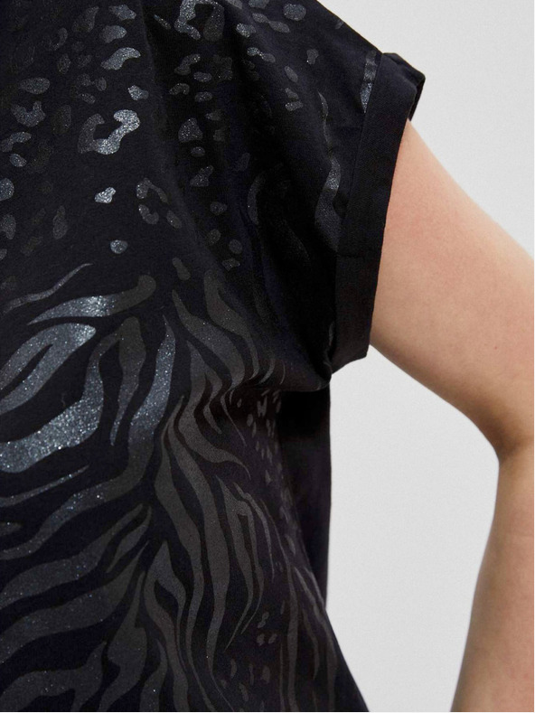 Moodo Črna ženska majica s sijajnim potiskom Moodo