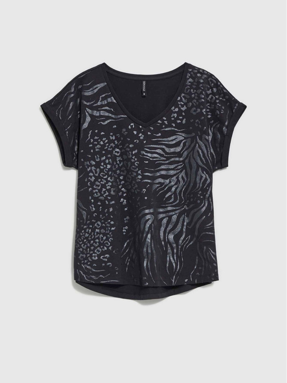 Moodo Črna ženska majica s sijajnim potiskom Moodo