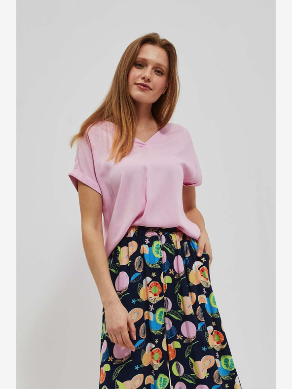 Moodo Roza majica z izrezom v obliki črke V Moodo