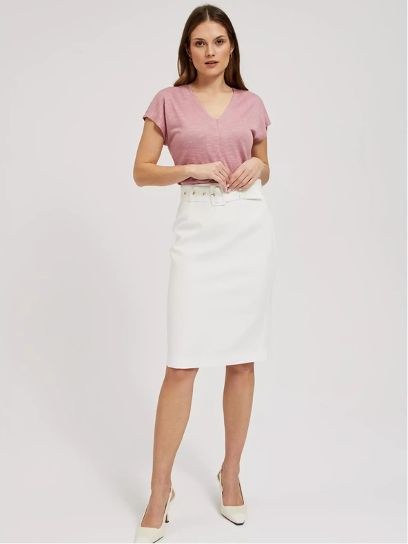 Moodo Roza majica z izrezom v obliki črke V Moodo