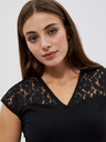 Moodo Črna majica z V-izrezom in čipko Moodo