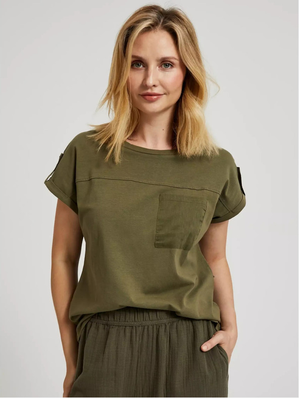 Moodo Zelena majica z žepom in kratkimi rokavi Moodo