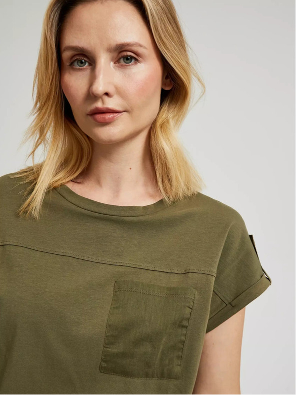 Moodo Zelena majica z žepom in kratkimi rokavi Moodo