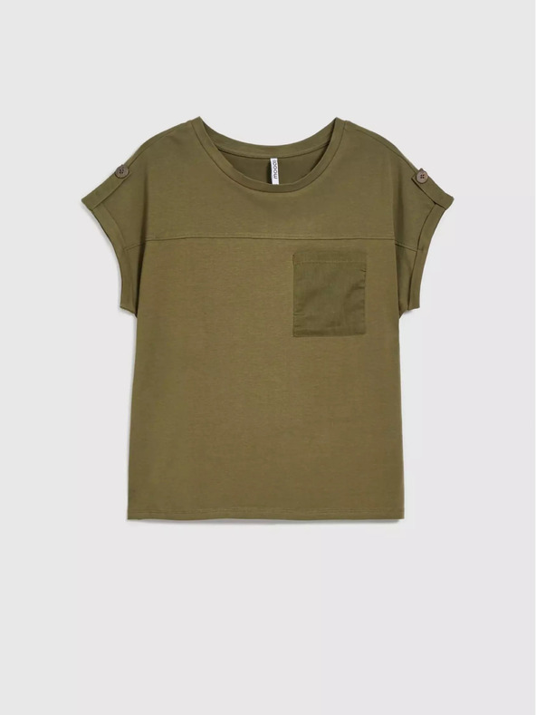 Moodo Zelena majica z žepom in kratkimi rokavi Moodo