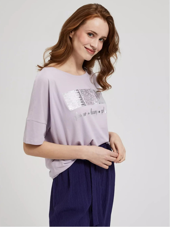 Moodo Svetlo vijolična majica z bleščicami Moodo