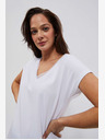Moodo Bela ženska majica z V-izrezom in čipko Moodo